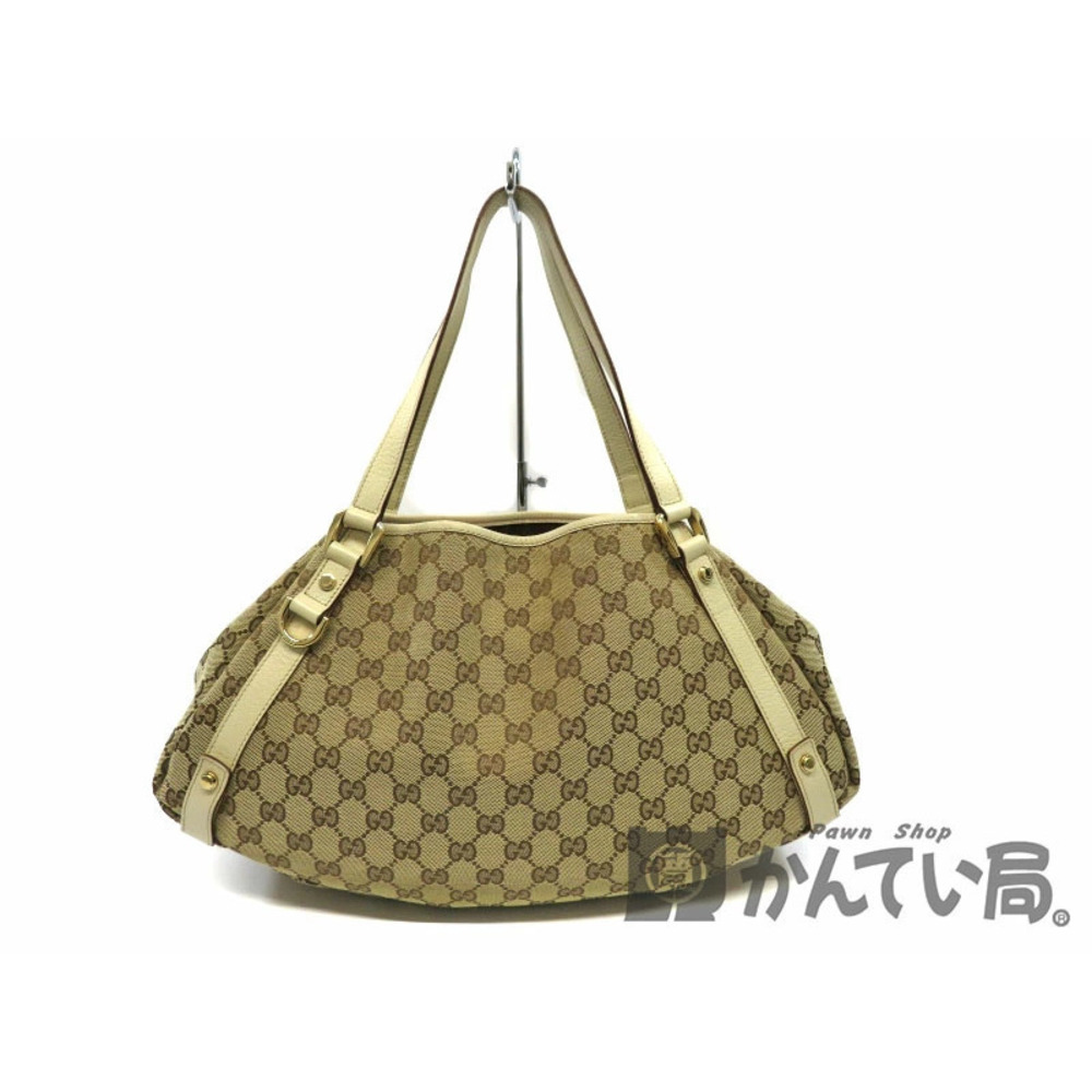 GUCCI Tote Bag GG Canvas Leather Beige